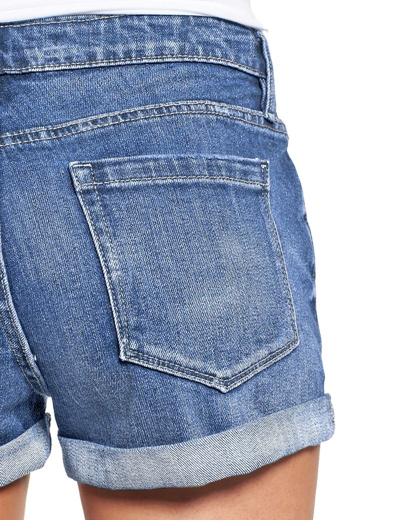luvamia Women's Ripped Denim Jean Shorts High Waisted Stretchy Folded Hem Short Jeans A1 Lapis Air Size Large Fits US 12-14 - Image 4